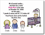 Pen At Hand Stick Figures Birth Announcements - Crib - Girl